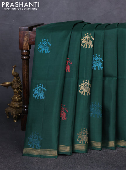 Pure soft silk saree green with thread & zari woven buttas and zari woven border