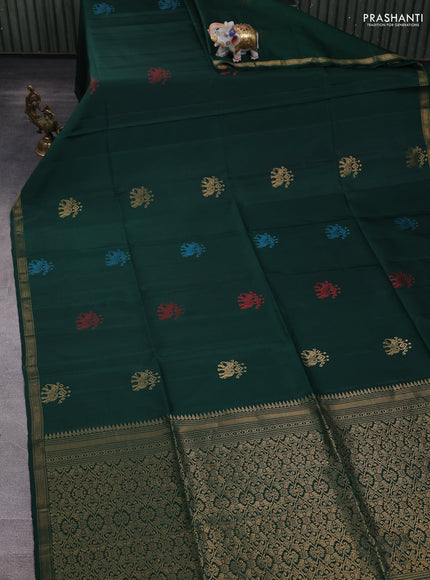 Pure soft silk saree green with thread & zari woven buttas and zari woven border