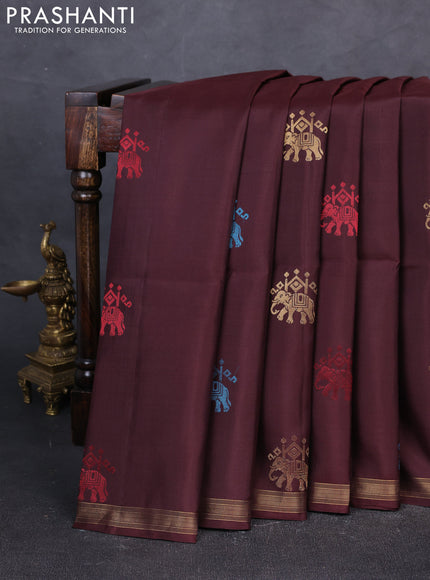 Pure soft silk saree deep maroon with thread & zari woven buttas and zari woven border