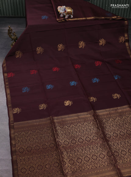 Pure soft silk saree deep maroon with thread & zari woven buttas and zari woven border