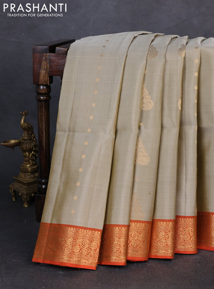 Pure soft silk saree beige and orange with zari woven buttas and zari woven border