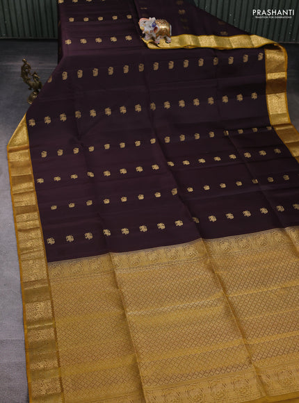 Pure soft silk saree deep jamun and mustard yellow with zari woven buttas and zari woven border