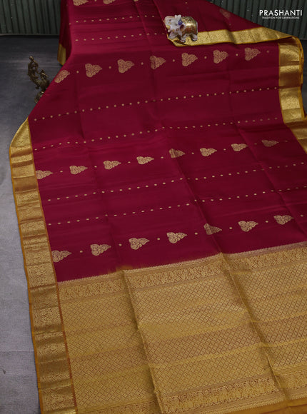Pure soft silk saree red and mustard yellow with zari woven buttas and zari woven border