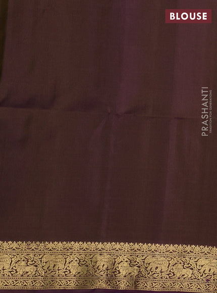 Pure soft silk saree teal green and violet with zari woven elephant zari woven buttas and zari woven border