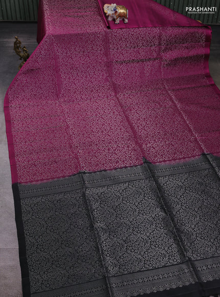 Pure soft silk saree purple and black with allover silver zari woven brocade weaves and simple border