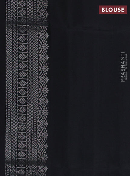 Pure soft silk saree purple and black with allover silver zari woven brocade weaves and simple border