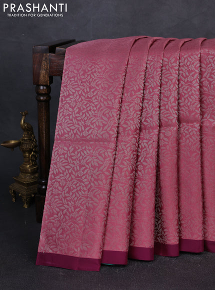 Pure soft silk saree mauve pink and purple with allover silver zari woven brocade weaves and simple border