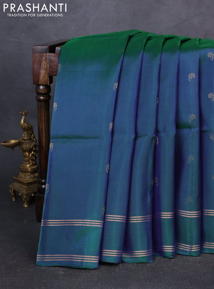 Pure soft silk saree bluish green with zari woven floral buttas and rettapet zari woven border