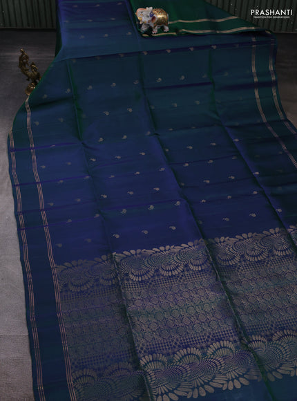 Pure soft silk saree bluish green with zari woven floral buttas and rettapet zari woven border