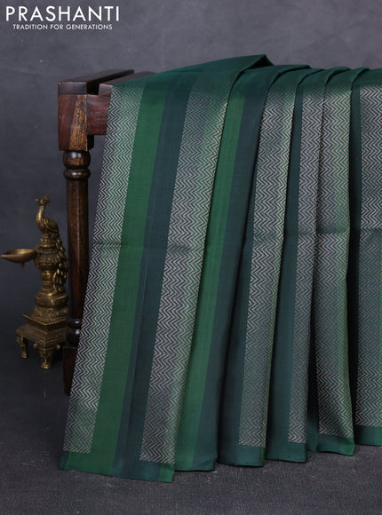 Pure soft silk saree bottle green with allover silver zari weaves in borderless style