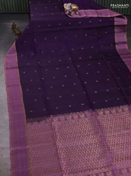 Pure soft silk saree violet and pastel pink with zari woven buttas and rettapet zari woven border