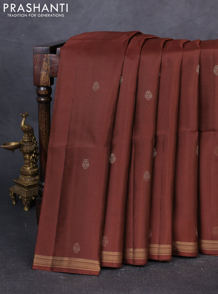 Pure soft silk saree rustic brown with zari woven buttas and zari woven border