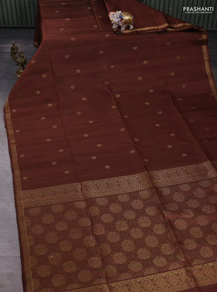 Pure soft silk saree rustic brown with zari woven buttas and zari woven border