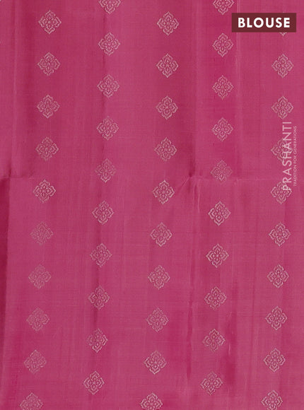 Pure soft silk saree bottle green and light pink with allover zari stripes pattern in borderless style