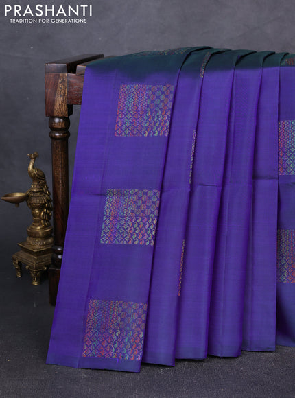 Pure soft silk saree dual shade of violet with geometric buttas in borderless style