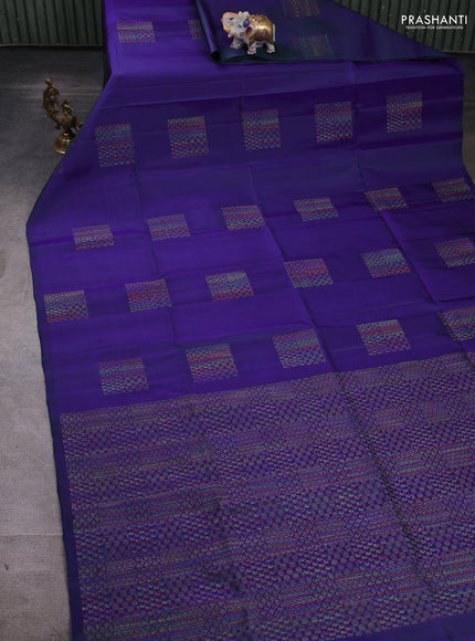 Pure soft silk saree dual shade of violet with geometric buttas in borderless style