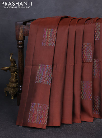 Pure soft silk saree rustic brown with geometric buttas in borderless style
