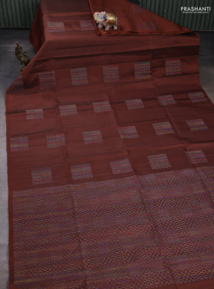 Pure soft silk saree rustic brown with geometric buttas in borderless style