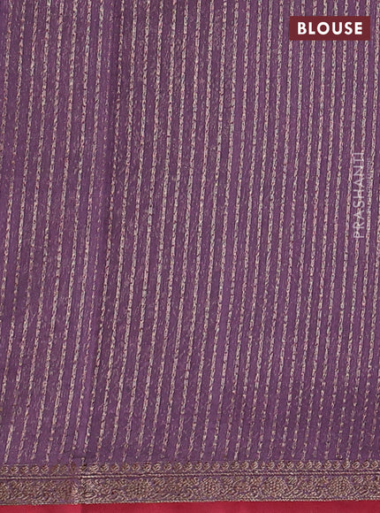 Banarasi silk cotton saree pastel purple and red with woven buttas and woven border