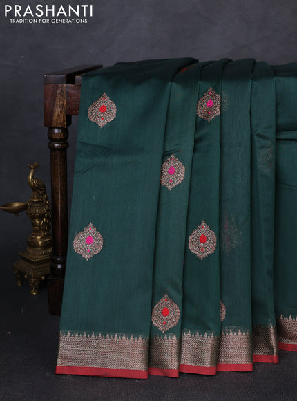 Banarasi silk cotton saree green and maroon with woven buttas and woven border