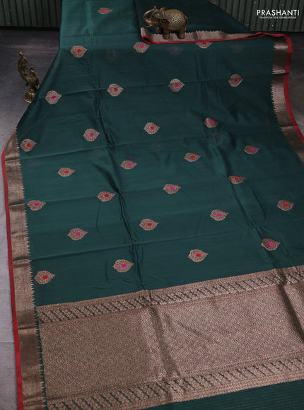 Banarasi silk cotton saree green and maroon with woven buttas and woven border