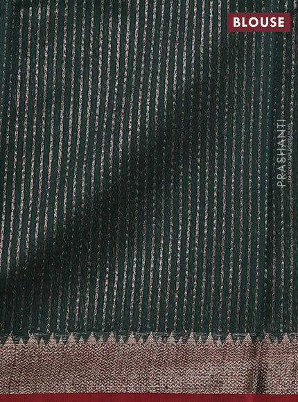 Banarasi silk cotton saree green and maroon with woven buttas and woven border