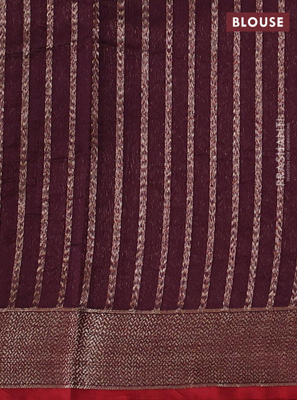Banarasi silk cotton saree coffee brown and red with woven buttas and woven border