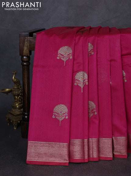 Banarasi silk cotton saree pink with woven buttas and woven border