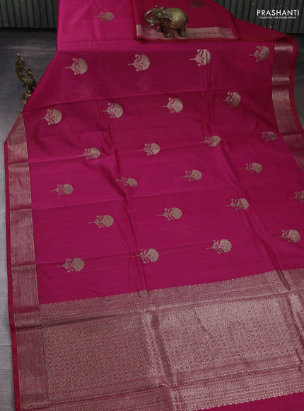 Banarasi silk cotton saree pink with woven buttas and woven border