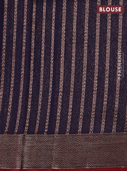 Banarasi silk cotton saree navy blue and maroon with woven buttas and woven border