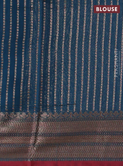 Banarasi silk cotton saree cs blue and maroon with woven buttas and woven border