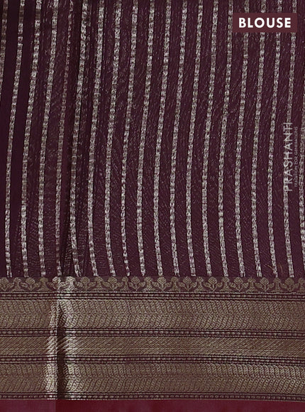 Banarasi silk cotton saree brown and red with woven buttas and woven border