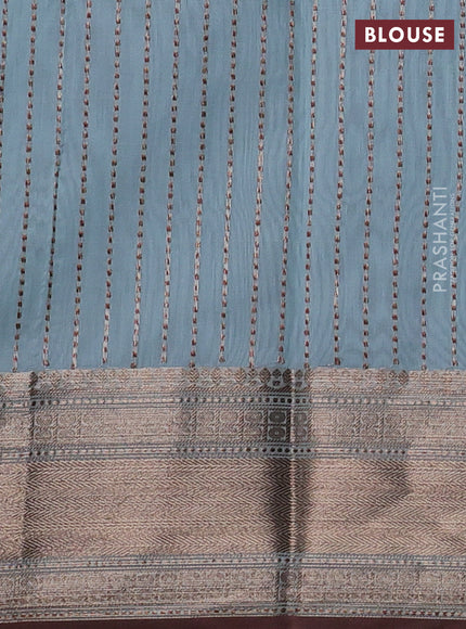 Banarasi silk cotton saree pastel blue and brown with woven buttas and woven border