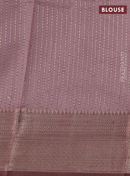 Banarasi silk cotton saree pastel pink and brown with woven buttas and woven border