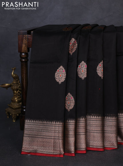Banarasi silk cotton saree black and maroon with woven buttas and woven border
