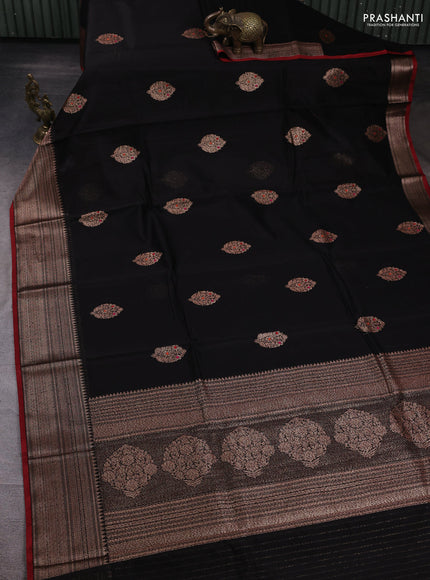 Banarasi silk cotton saree black and maroon with woven buttas and woven border