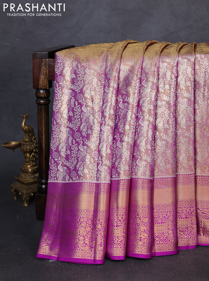 Pure kanchipuram tissue silk saree lavender with allover zari woven brocade weaves and zari woven border