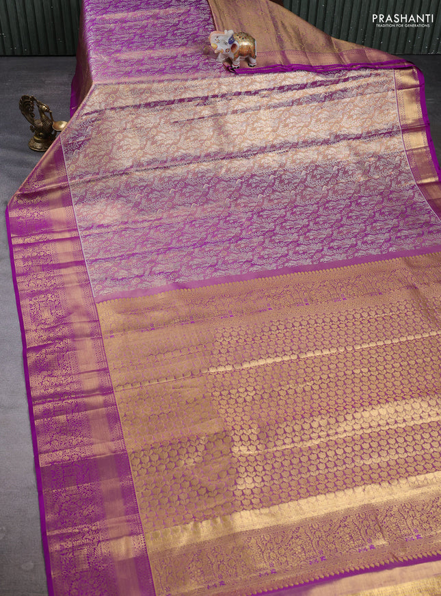 Pure kanchipuram tissue silk saree lavender with allover zari woven brocade weaves and zari woven border