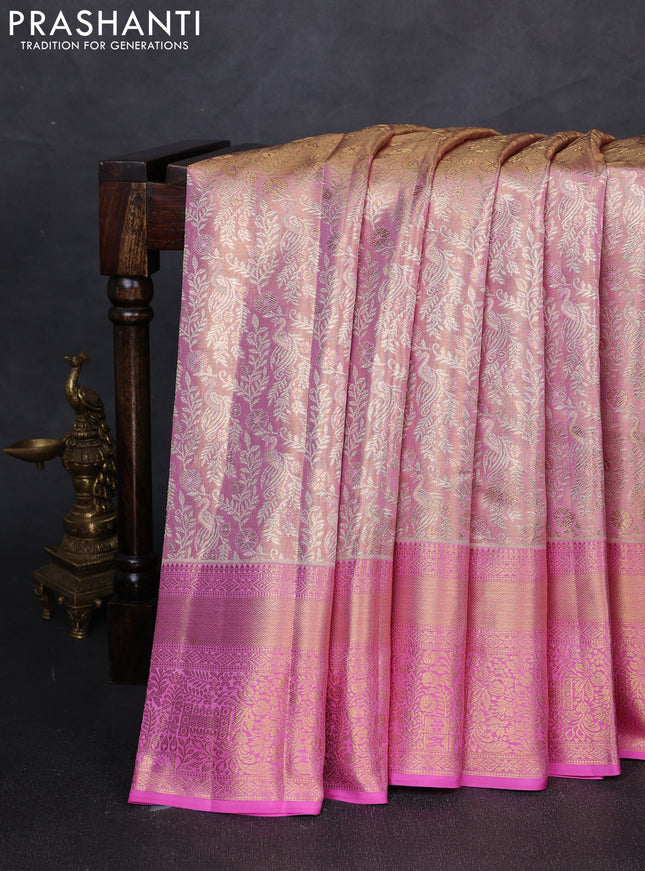 Pure kanchipuram tissue silk saree pastel pink with allover zari woven brocade weaves and zari woven border