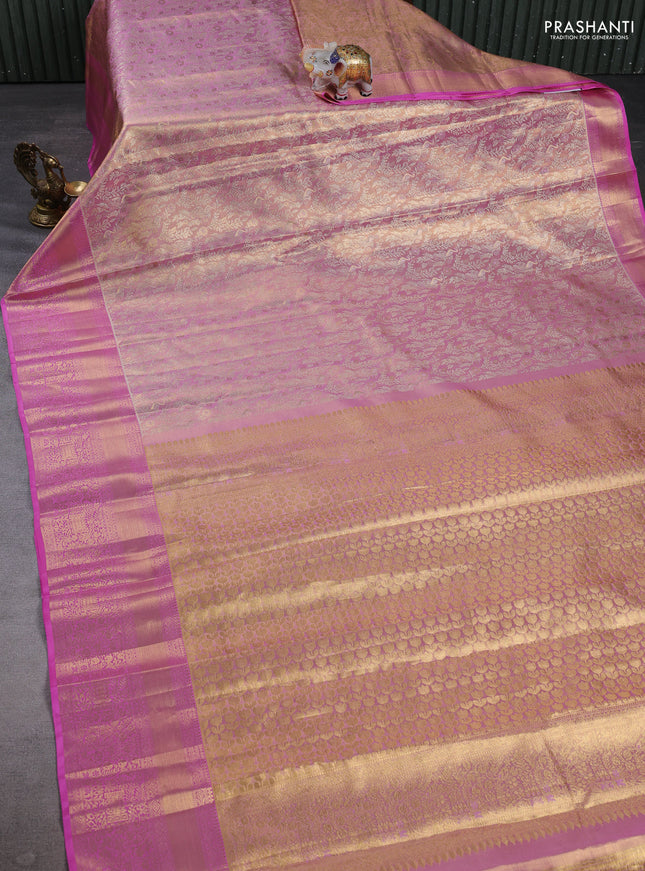 Pure kanchipuram tissue silk saree pastel pink with allover zari woven brocade weaves and zari woven border