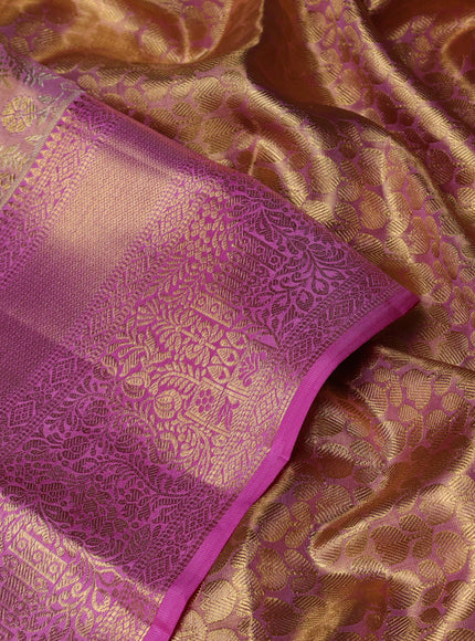 Pure kanchipuram tissue silk saree pastel pink with allover zari woven brocade weaves and zari woven border