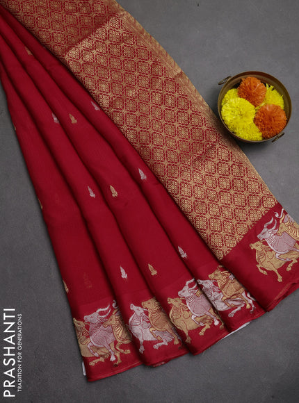Art kota silk saree red with silver & gold zari woven buttas and zari woven butta border