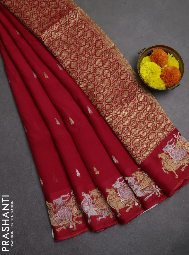 Art kota silk saree red with silver & gold zari woven buttas and zari woven butta border