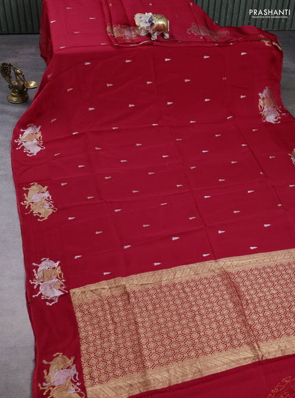 Art kota silk saree red with silver & gold zari woven buttas and zari woven butta border