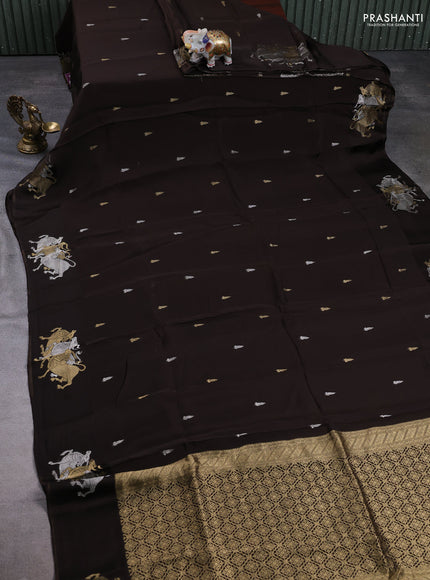 Art kota silk saree coffee brown with silver & gold zari woven buttas and zari woven butta border