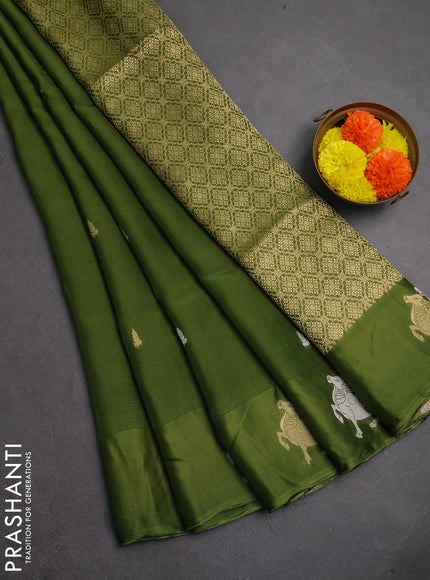 Art kota silk saree mehendi green with silver & gold zari woven buttas and zari woven butta border