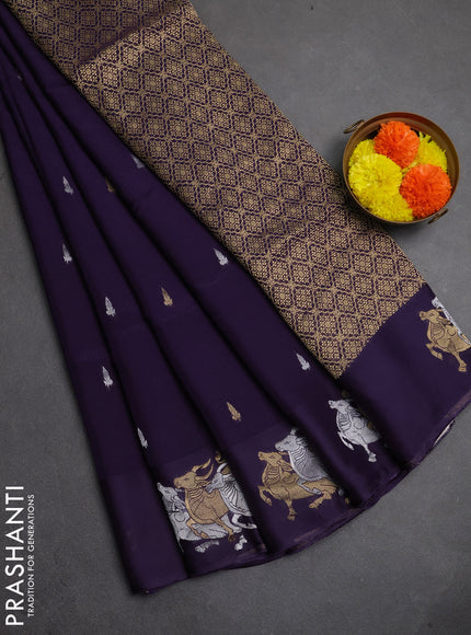 Art kota silk saree violet with silver & gold zari woven buttas and zari woven butta border