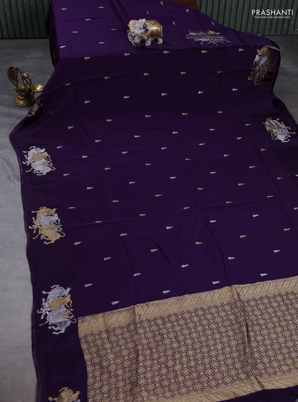 Art kota silk saree violet with silver & gold zari woven buttas and zari woven butta border