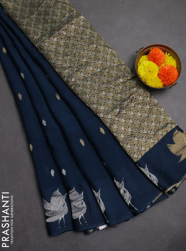 Art kota silk saree peacock blue with silver & gold zari woven buttas and zari woven butta border