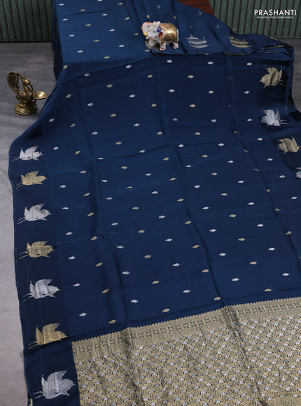 Art kota silk saree peacock blue with silver & gold zari woven buttas and zari woven butta border